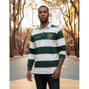 The Irish Collection Rugby Shirt Ireland Men's S Long Sleeve Green White Striped